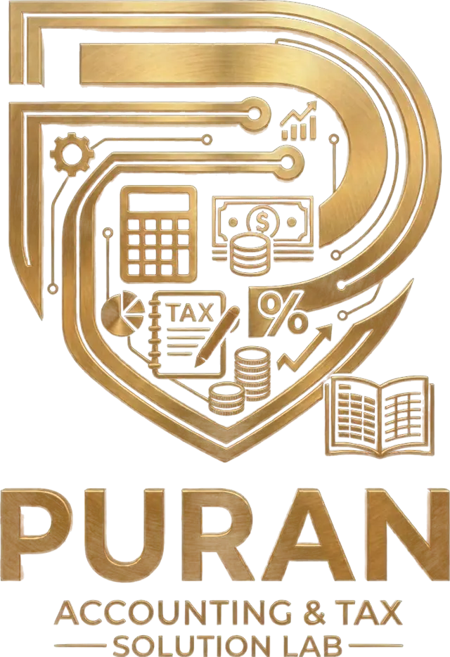 Puran Accounting & Tax Solution Lab gold shield logo